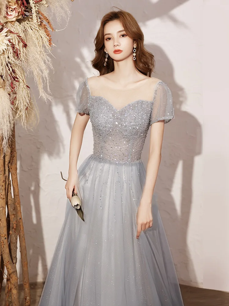 

Popodion Evening Dress Sequined Gray Women's Evening Dress Elegant Long Evening Dresses WED90633