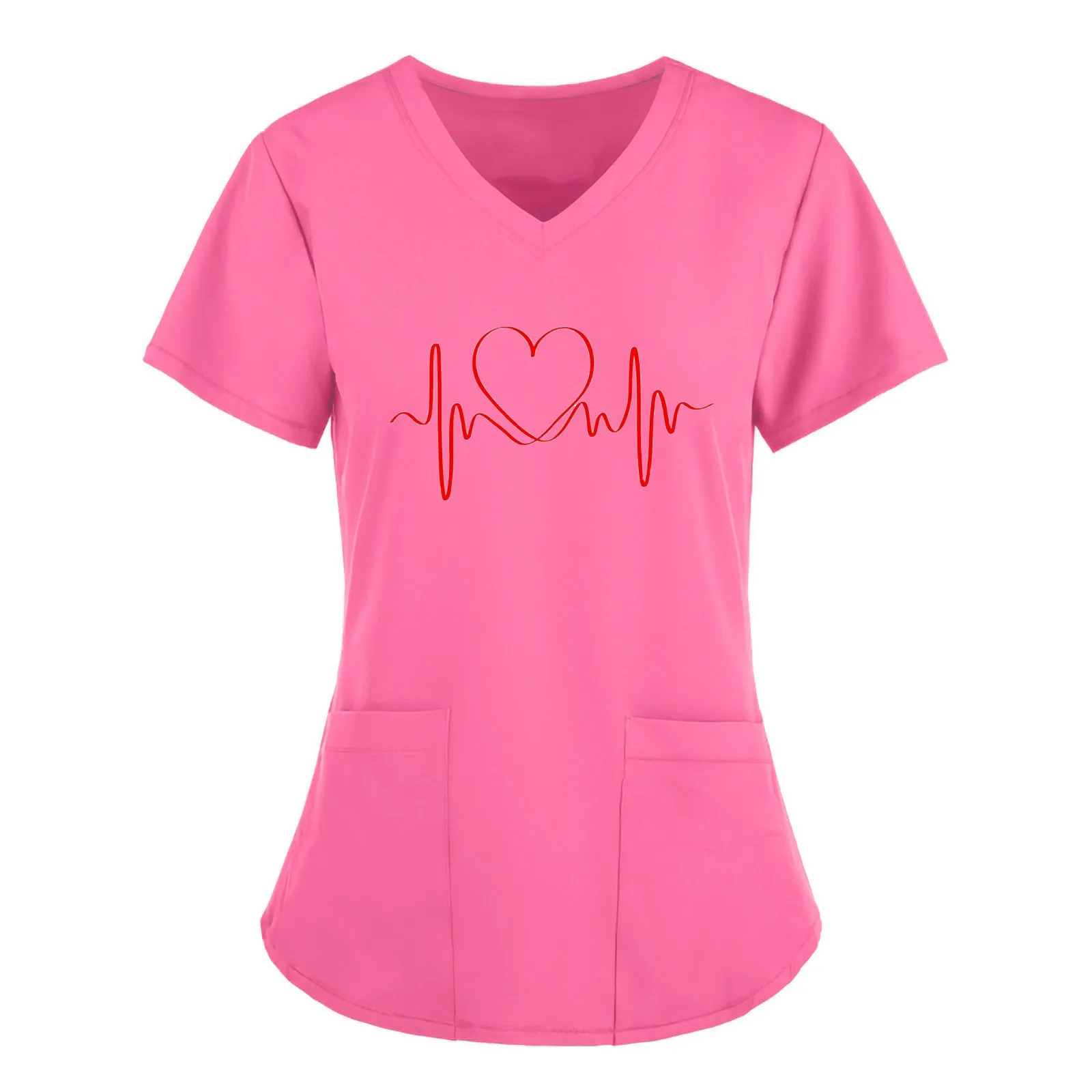 

Hot Nurse uniform Women's Tops Love Type Short Sleeve V-neck Tops Working Printing T-Shirt Blouse Nursing uniforme enfermera