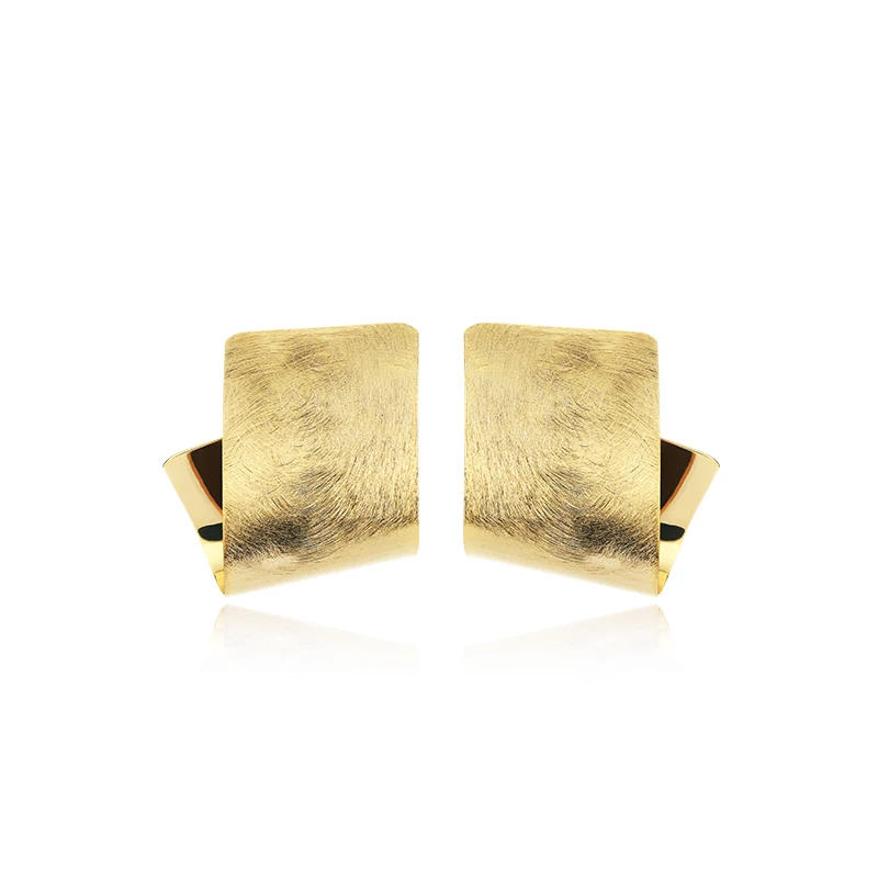 

HANGZHI 2021 New Punk Retro Simple Exaggerated Drawing Few Square Fold Personality Stud Earrings For Women Girls Party Jewelry