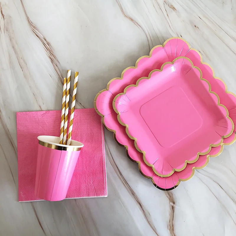 64 шт./компл. набор одноразовой посуды из золотой фольги тарелка для бумажных