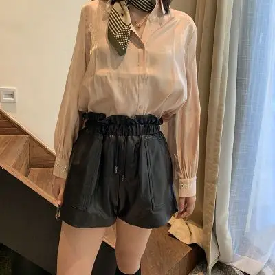 MESHARE New Fashion Real Genuine Sheep Leather Shorts G8