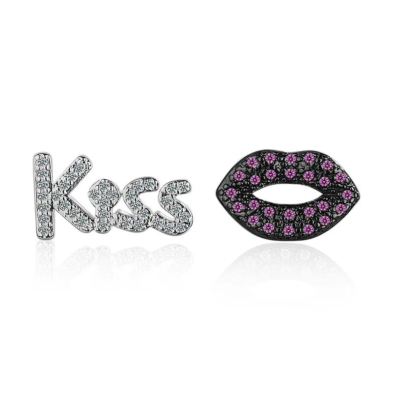 Женские серьги-гвоздики из серебра 925 пробы с надписью kiss | Украшения и аксессуары
