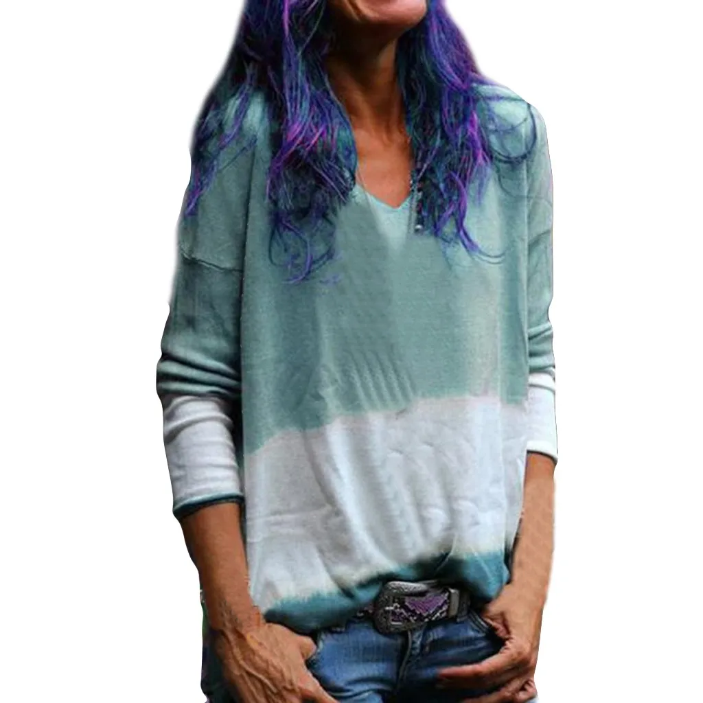 Женская футболка с v-образным вырезом и длинным рукавом яркое платье женская топ