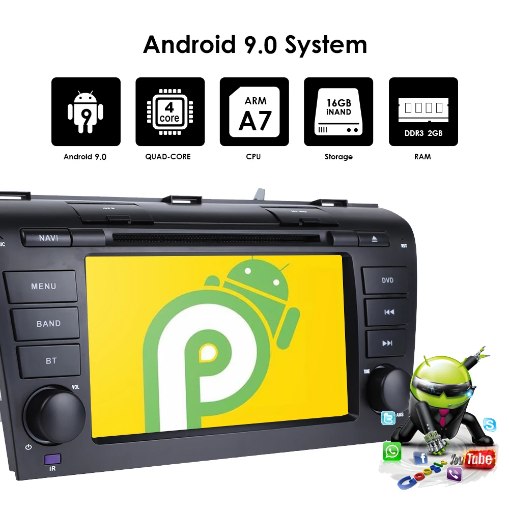 Android9.0 1024*600 автомобильный dvd-плеер Радио Стерео gps навигация для MAZDA 3 2004-2009 wifi DAB зеркало-Ссылка задняя камера BLUETOOTH