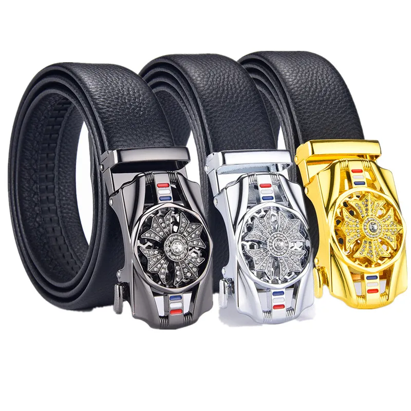 

Luxury Fashion Automatic Buckle Men's Belt Lucky Rotatable Belt Classic G, Sil and Black Tricolor