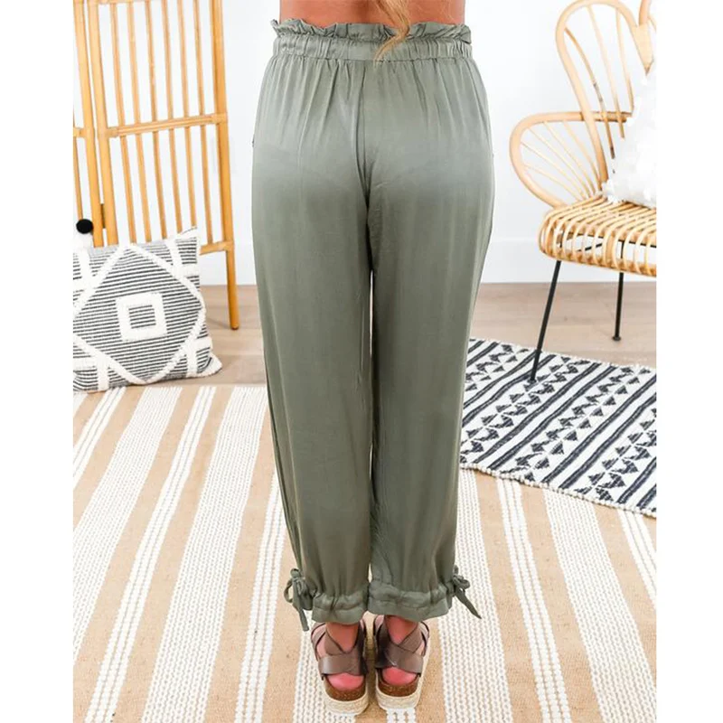 

Summer Korean Fashion Green Ankle Banded Lace Up Elastic High Waist Harem Pants Women Clothes Trousers Casual Loose Streetwear