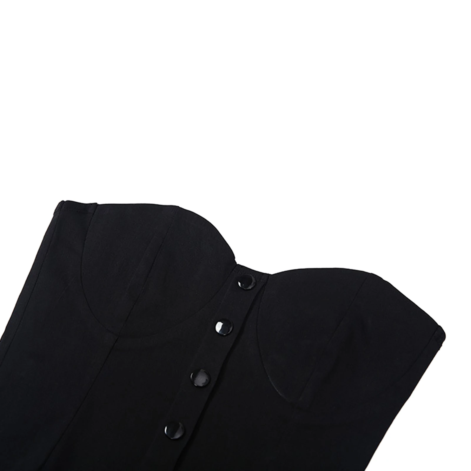 

Women Sexy Close-fitting Tube Tops, Black Solid Color Boat Neck Sleeveless Corset, S/ M/ L
