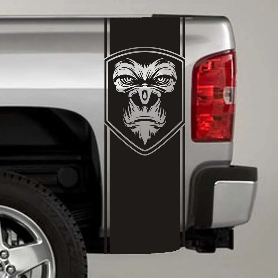 

For x2 Truck Bed Stripe Decal - Gorilla Face Badge Universal Fit Sticker