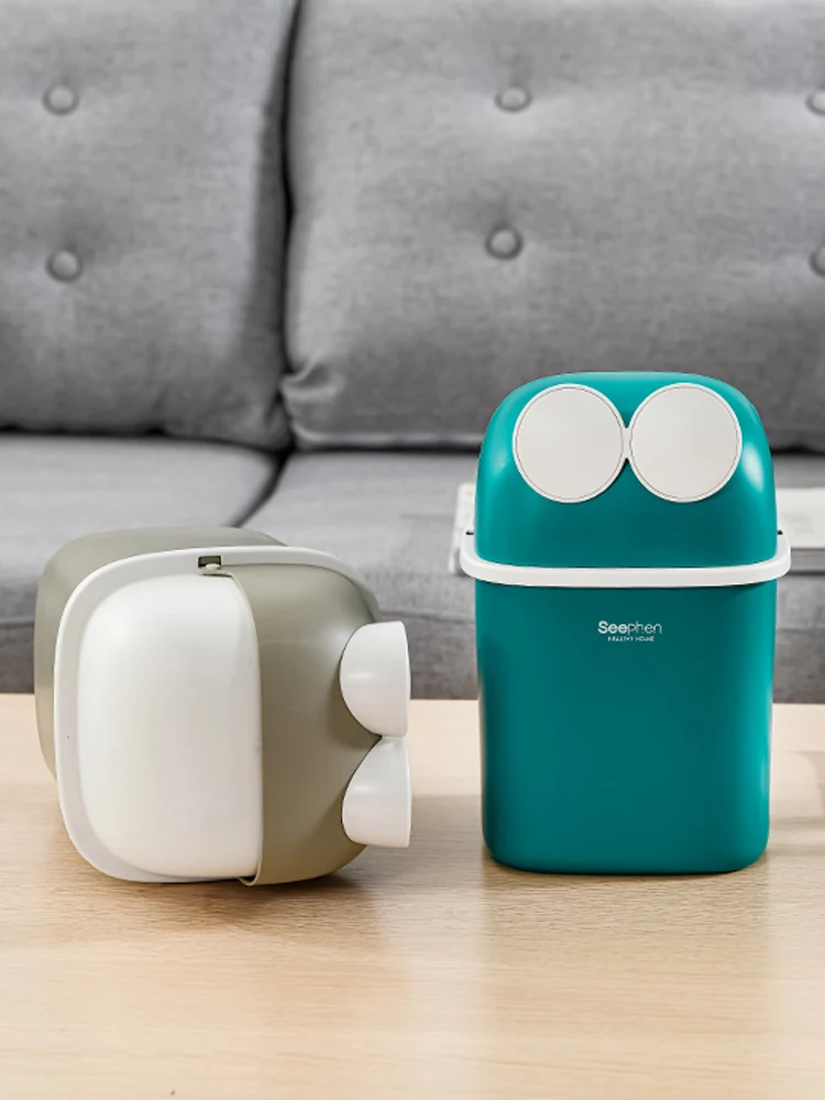 

Square Mini Trash Can Creative Desktop Household Plastic Small Covered Trash Can Table Cute Cubo De Basura Storage Baskets EB5TC