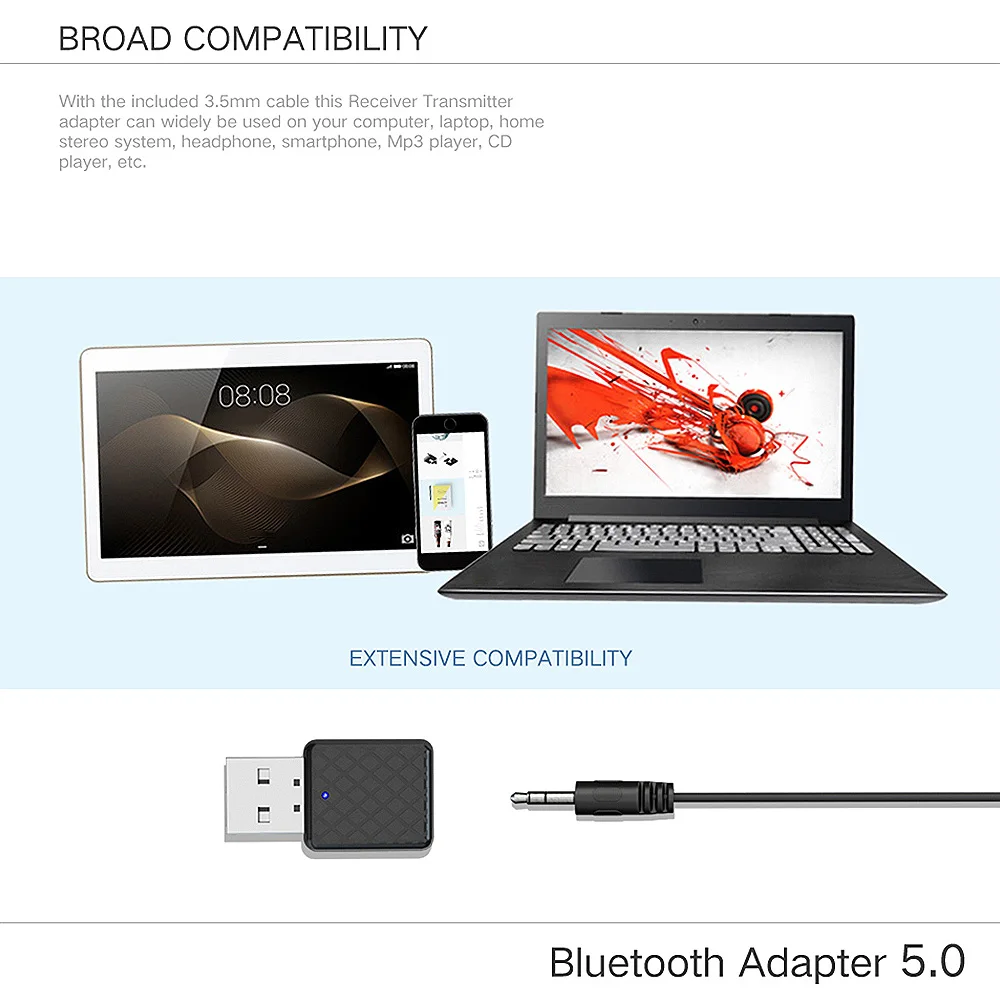 1 шт. Bluetooth 5 0 аудио приемник передатчик Мини 3 мм AUX Jack стерео для ТВ ПК автомобиля