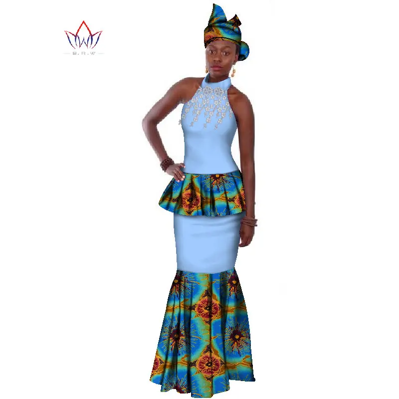 

African Print Skirt Sets Dashiki Sexy Halter Turnleneck African Custom Clothing Plus Size 6xl 2 Piece Sets Women Vestidos WY160