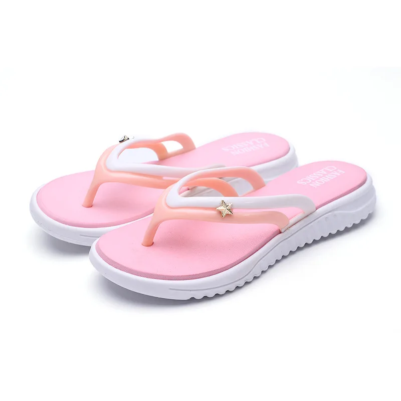 

Womens Summer Slip-on Shoes Anti-slip Hard-wearing Fashion Leisure Slippers Beach Swimming Walk Indoor T-tied Flip Flops