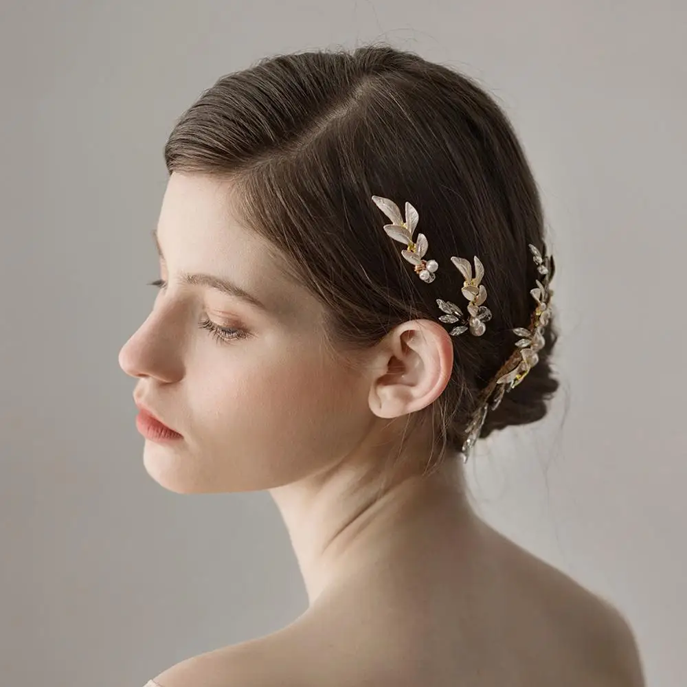 Аристократические Стразы с золотыми листьями и жемчугом ручной работы заколка