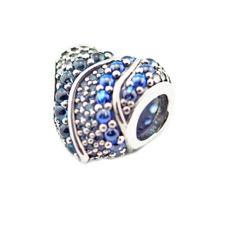 

925 Original Silver Beads Aqua Heart Charm Aqua & London Blue Crystal Fits European Woman DIY Bracelets Beads For Jewelry Making