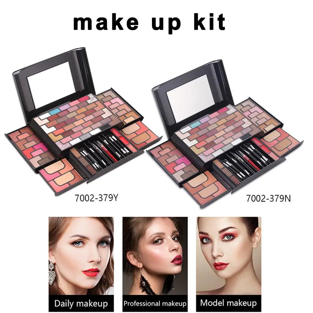 Набор для макияжа Make Up Комплект 68-Цвет тени для век 8-Цвет кисть для румян 4-Цвет рассыпчатая пудра 3-Цвет пудра для бровей губная помада Рождественский подарок
