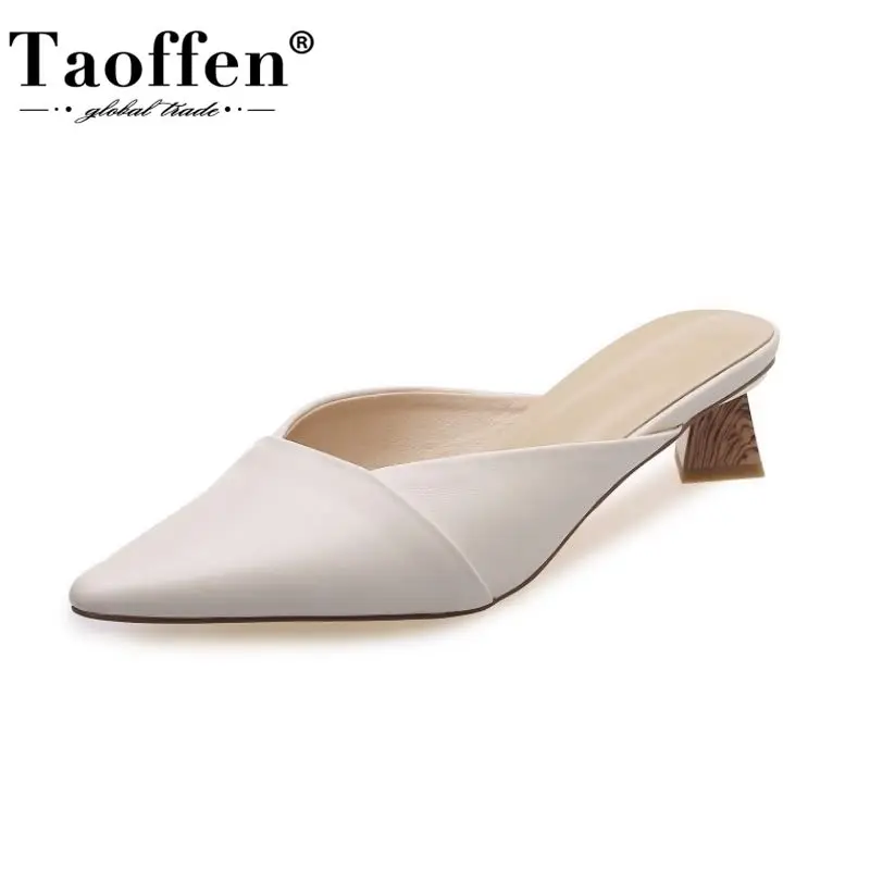 

Женские босоножки с острым носком Taoffen, туфли из натуральной кожи размеров 34-39 на необычном высоком каблуке