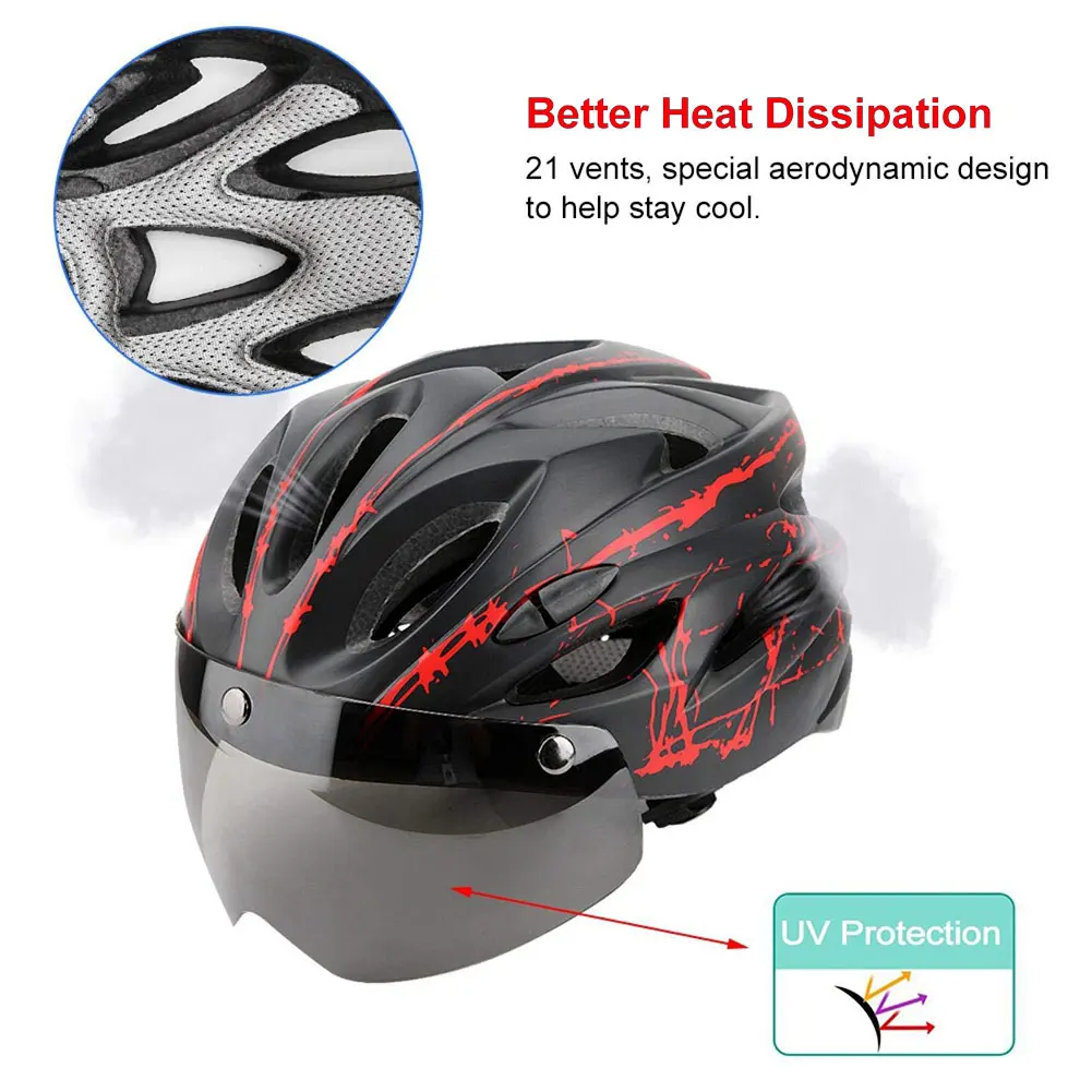 

Bike Helmet With Visor Men Women Cycling Helmet With Removable Lens Ultralight MTB Bike Helmet Safety Protective Cap Breathable
