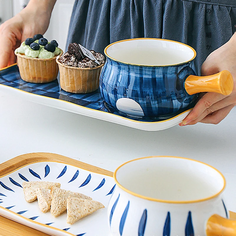 

12 Inch Tray Creative Ceramic Breakfast Tray Fruit Snack Plate Milk pot Baby Food Plate Set