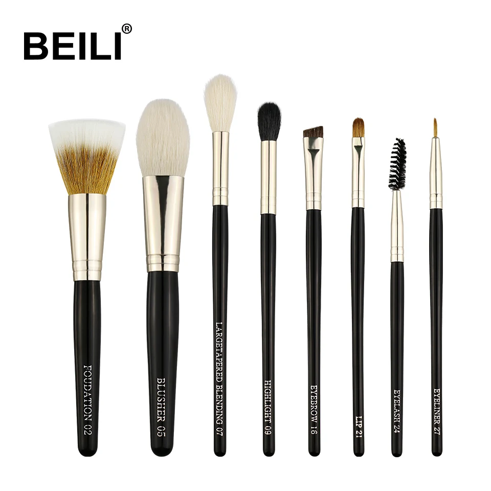 J-8PCS BEILI 21 шт. Черный Профессиональный набор кистей для макияжа Натуральный козий пони ласка для волос Тени для век Смешивание основной пудры макияж кисти - Handle Color: J-8PCS