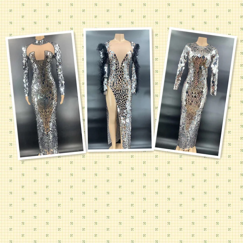 

Q179 Jumpsuit Fashion Mirrors Tight Long Sleeves Sequins Dancer Party Nightclub Singer Rave Sexy Elastic Stretched Modern Model