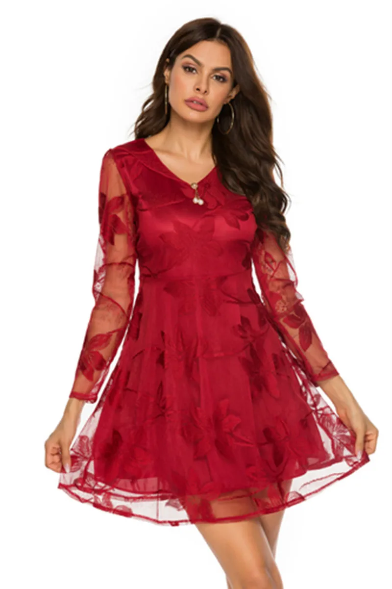 

New V-neck Sexy Lace Dress Large Size Solid Color Comfortable Women Dresses Size M-4xl