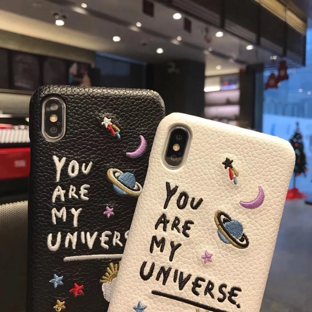Для iphone 11 Pro Max Роскошный кожаный чехол для телефона с вышивкой планета Вселенная для iphone 6 6s 7 plus 8plus X XR XS MAX