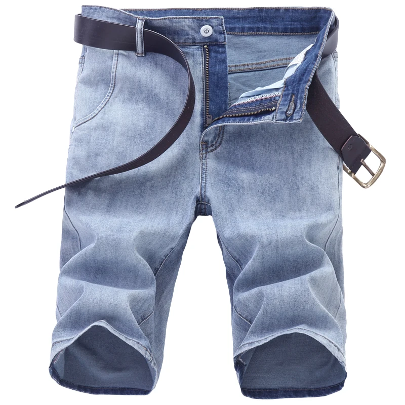 

SHAN BAO Classic Style Stretch Straight Denim Shorts 2021 Summer Brand Large Size Youth Men's Lightweight Shorts Light Blue