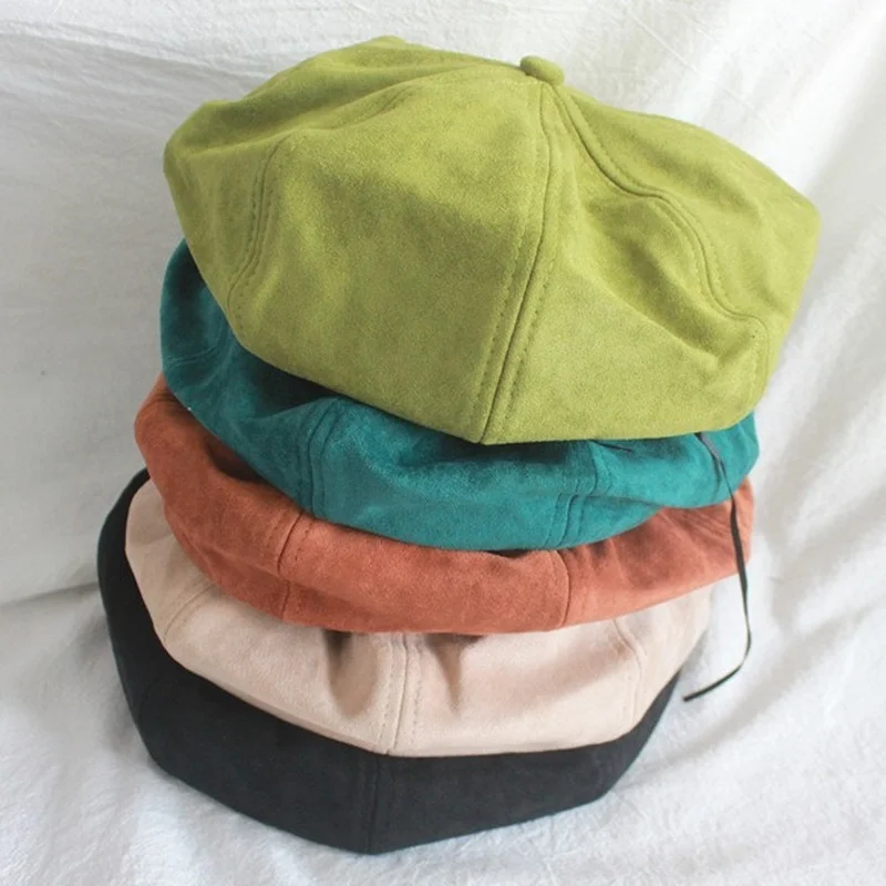 Новый замшевый берет в стиле Ins для осени и зимы женская теплая шляпа газетчика во