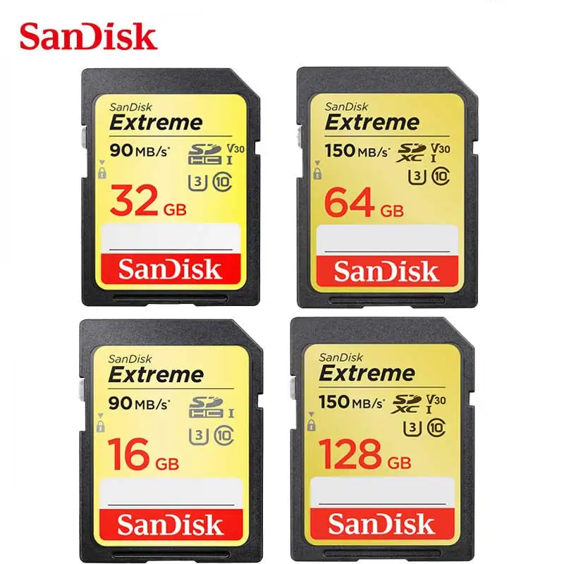 Оригинальная Sd Карта SanDisk Extreme 32 ГБ 64 128 SDXC UHS I 4K карта памяти класс 10 C10 90 МБ/с. U3 для