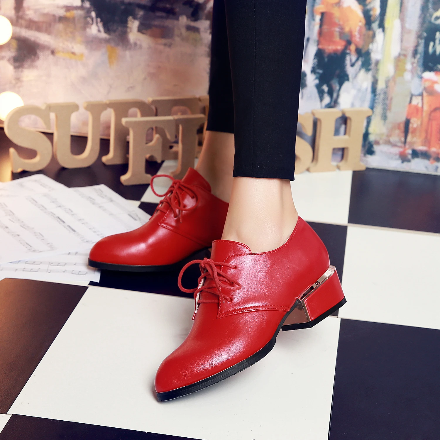 4 см Туфли-оксфорды из замши на не сужающемся книзу массивном каблуке с круглым