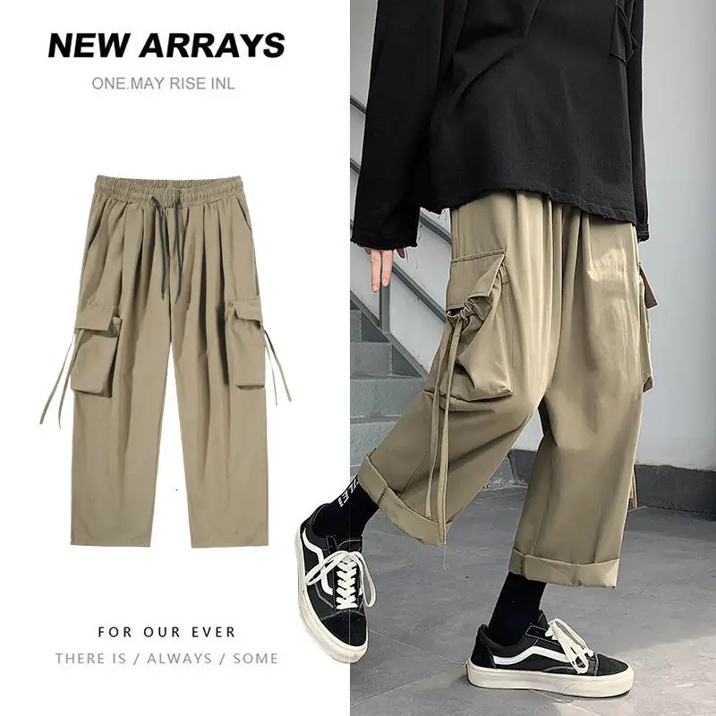 

100% хлопок брюки карго мужские модные повседневные брюки для мужчин Уличная одежда в стиле хип-хоп прямые брюки с широкими штанинами мужские...