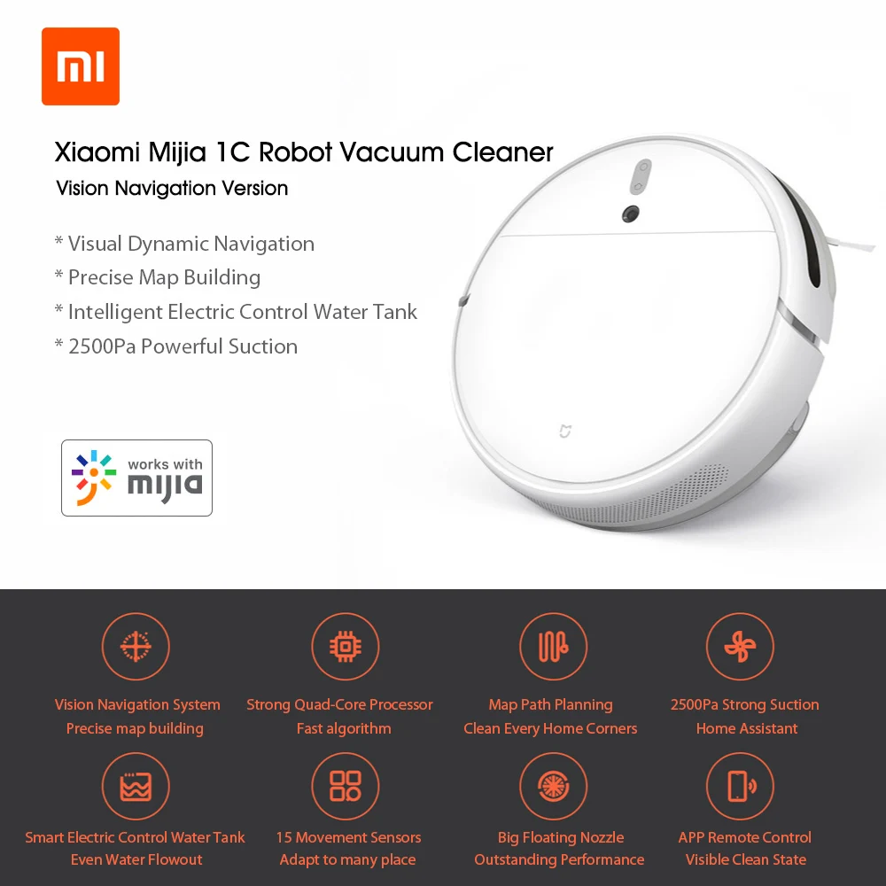 Робот пылесос Xiaomi MIJIA 1C с визуальной динамической навигацией умным резервуаром