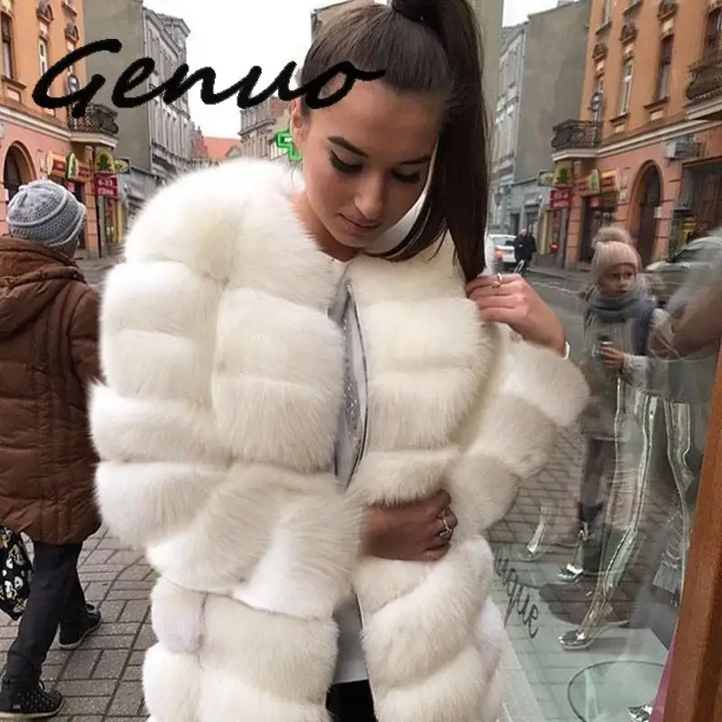 

Genuo New Plus Size Female Winter Luxury Faux Fox Fur Coat Slim Long White Faux Fur Jacket Women Fake Fur Coats Manteau Fourrure