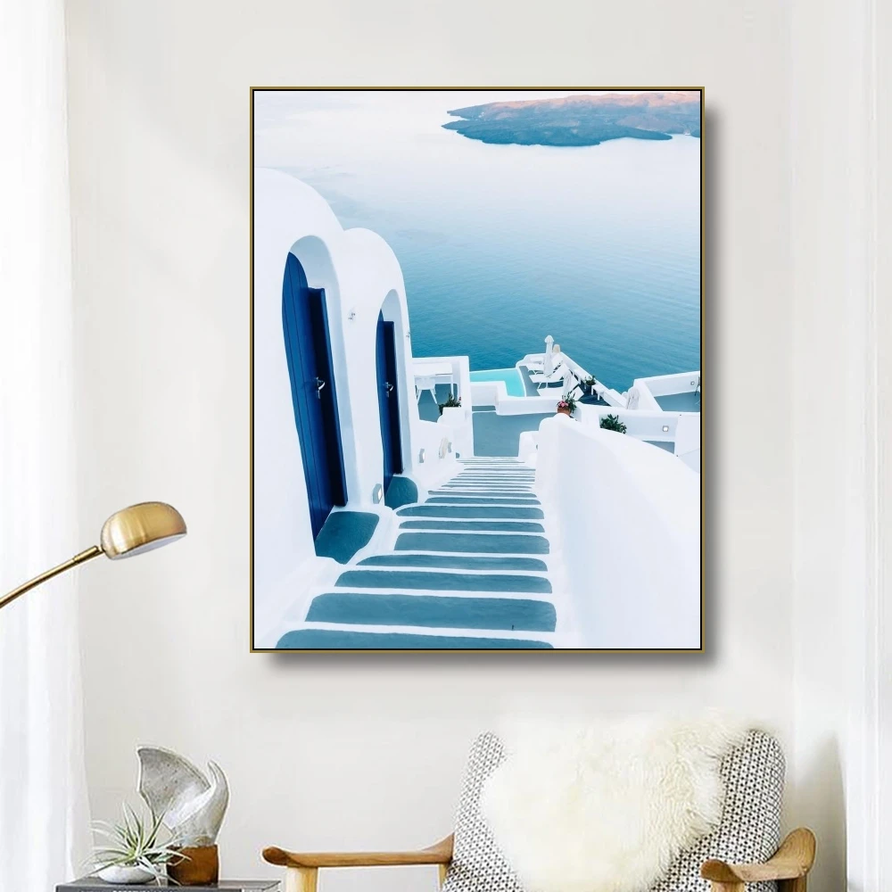 

Cassisy Canvas Art Painting Mediterranean architectural style Poster Picture Wall Decor Modern Home Decoration For Living room