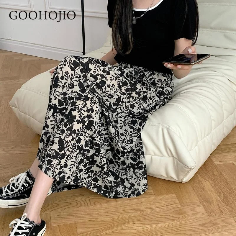 

GOOHOJIO 2021 New Spring Autumn Floral Skirt Women Temperament Skirts for Women Fashionable High Waist Elastic Band Women Skirt
