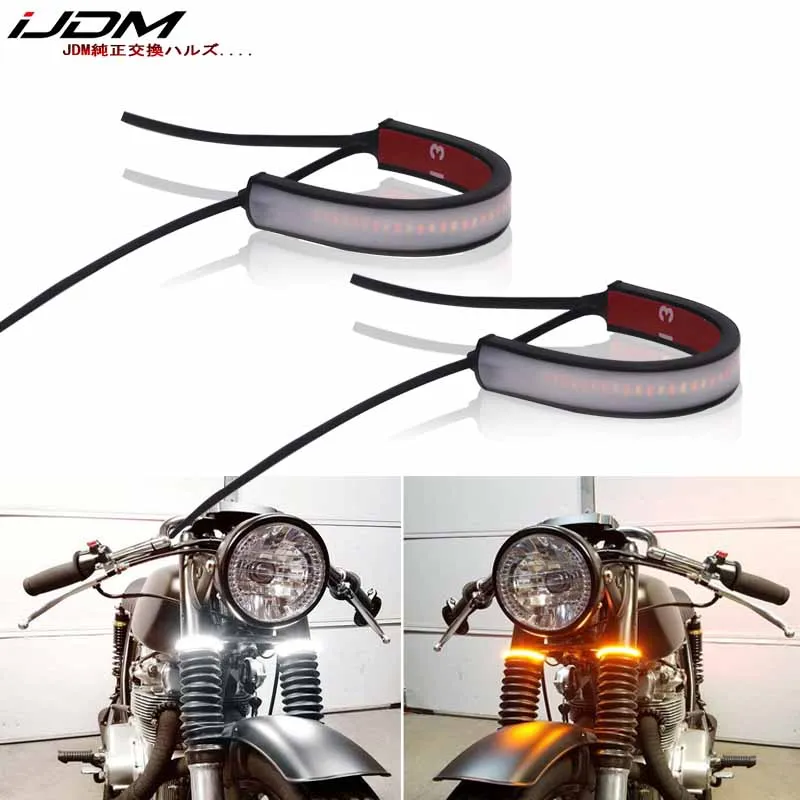 

iJDM Wrap Around Fork/Rollbar Mount White LED Driving DRL & Amber LED Turn Signal Light Strips For Motorcycle Bike ATV UTV, etc