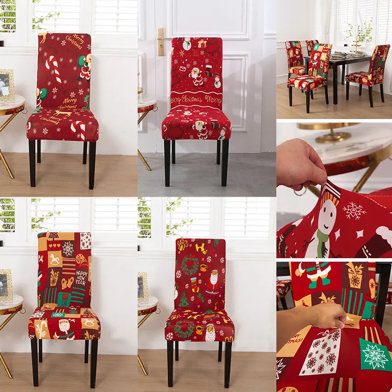 

Рождественские чехлы на стулья, Эластичный чехол универсального размера для обеденного стула, чехол для кухни, Рождественское украшение