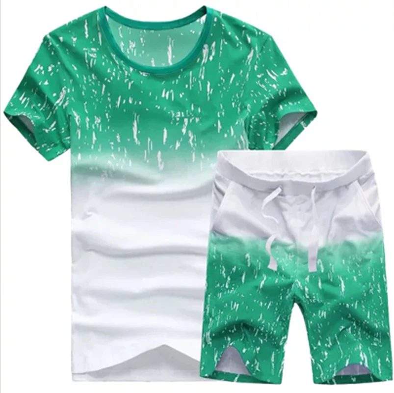 

Tracksuit Men Summer Short Sleeve Casual Tshirt Shorts Mens Sweatsuit 2PC Tee Tops+Sweatpant Male Set Moleton Masculino 3XL 4XL