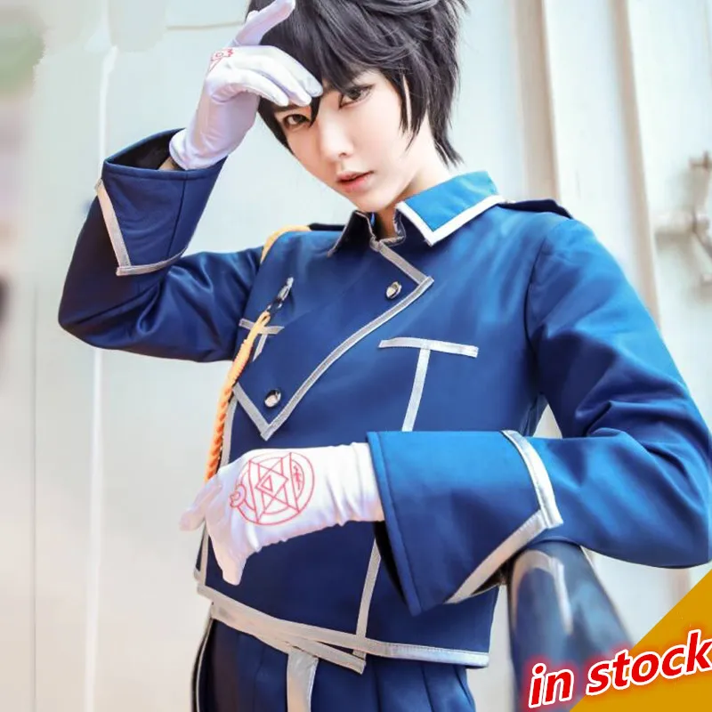 

FullMetal Alchemist Roy Mustang Cosplay Costume Adult Women Men Outfit Army Uniform Top Jacket Pants Gloves in stock