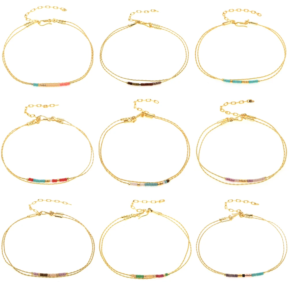 Модные регулируемые многоцветные браслеты Miyuki для женщин милый двухслойный мини