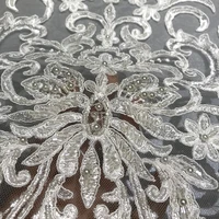 luxury quality pearl beaded embroidered white lace tulle fabric for elegant mesh wedding dress material sewing trimmings textile