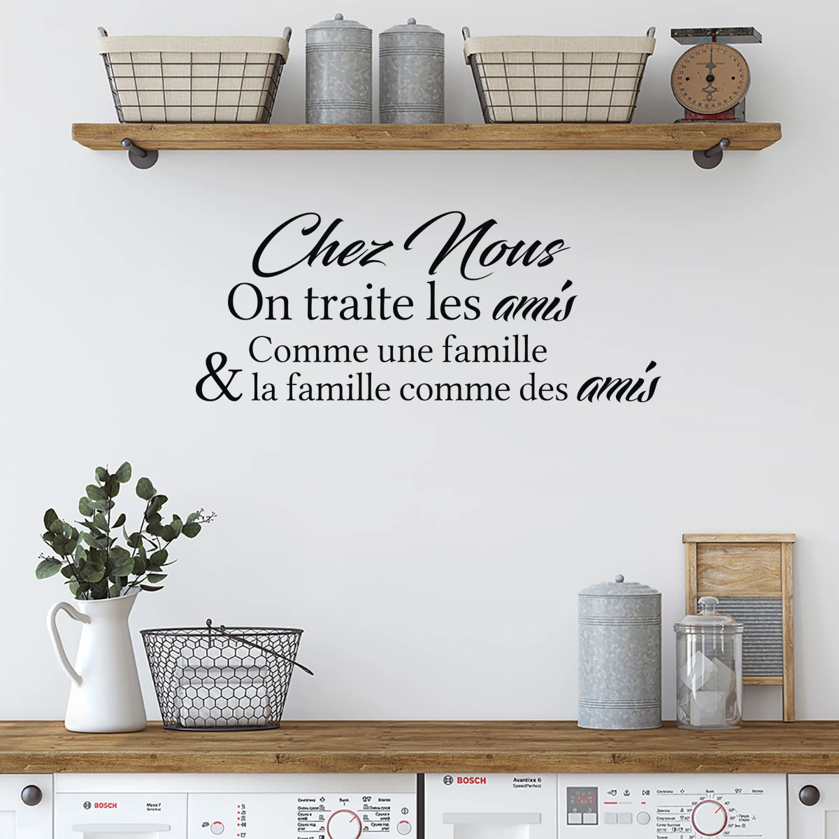 

Wall Sticker French House Rule Family Quote We Treat Friends Like Family, Family Like Friends Vinyl Wall Decals for Living Room