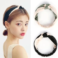 korea temperament two color splicing chinese knot wide edge contrast cross hair band luxury retro satin headband accessories