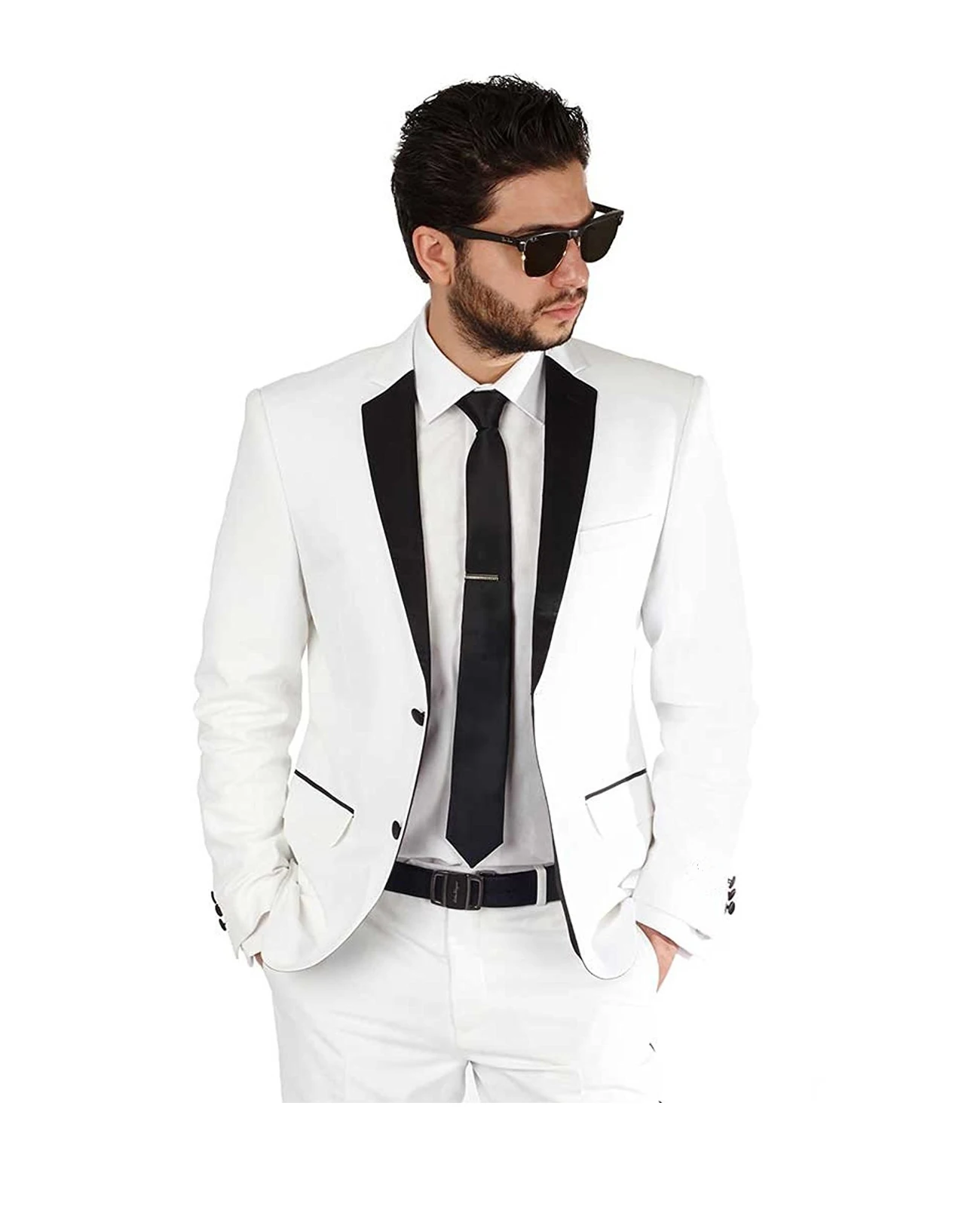 Men's stitching color slim suit classic groom wedding suit 2-piece suit formal prom dinner blazer dress tuxedo slim jacket pants