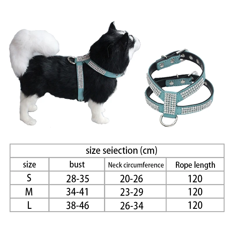 

1 PC Dog Collar Adjustable Pet Harness Pet Necklace Dog Harness Leash Bling Rhinestone PU Leather Durable Collars