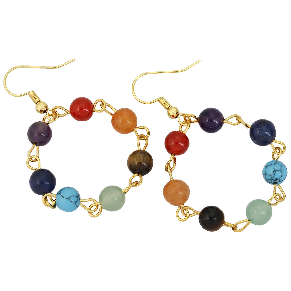 Оптовая продажа Разноцветные длинные серьги-подвески с круглыми бусинами в виде