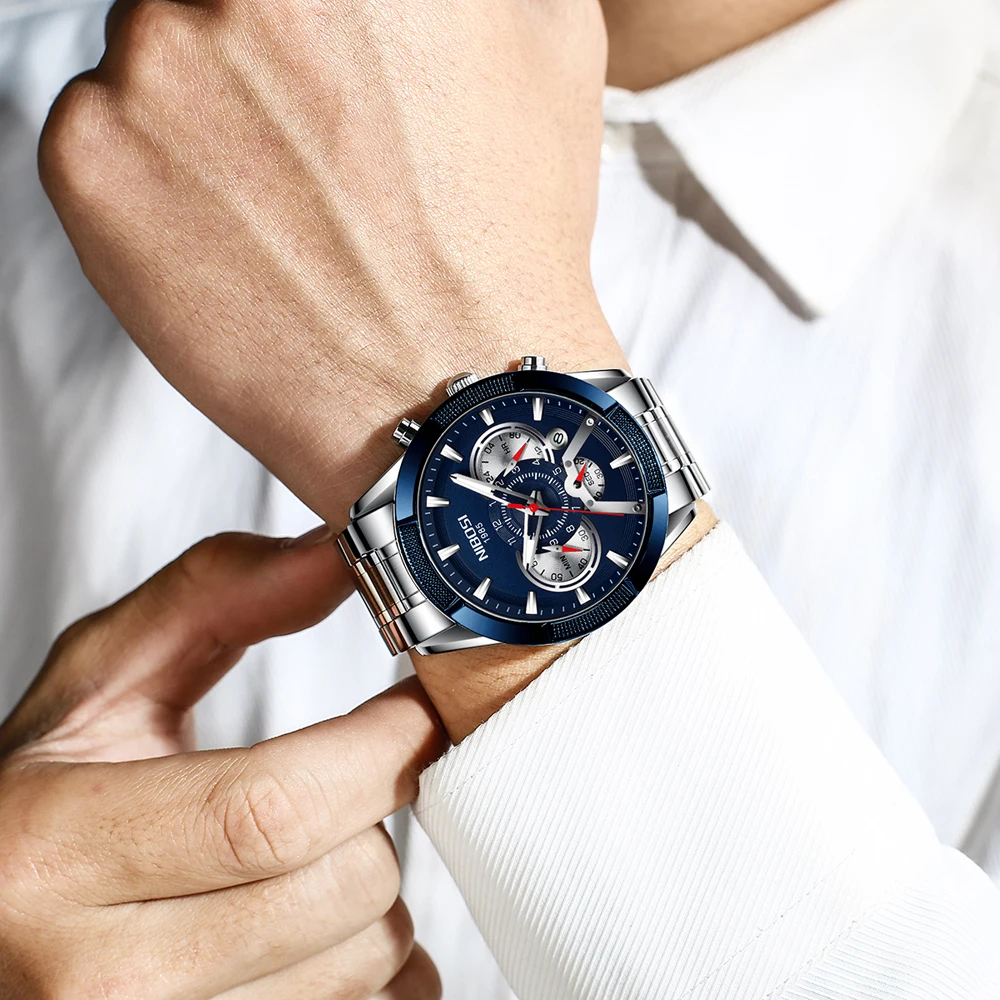 

NIBOSI 2020 New Fashion Mens Watches with Stainless Steel Top Brand Luxury Sports Chronograph Quartz Watch Men Relogio Masculino