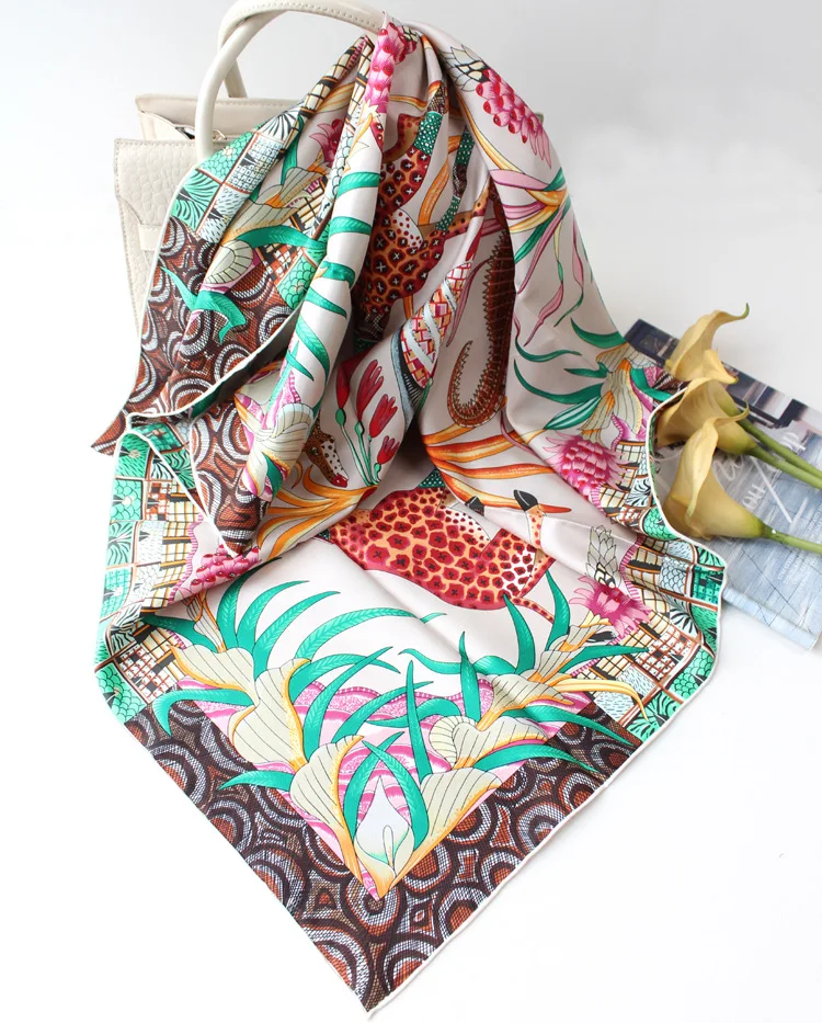 

2021 Square Twill Silk Scarf Women Fashion Printed Neck Scarfs Office Lady Hair Band Foulard Hand Kerchief Female Bandana Shawl