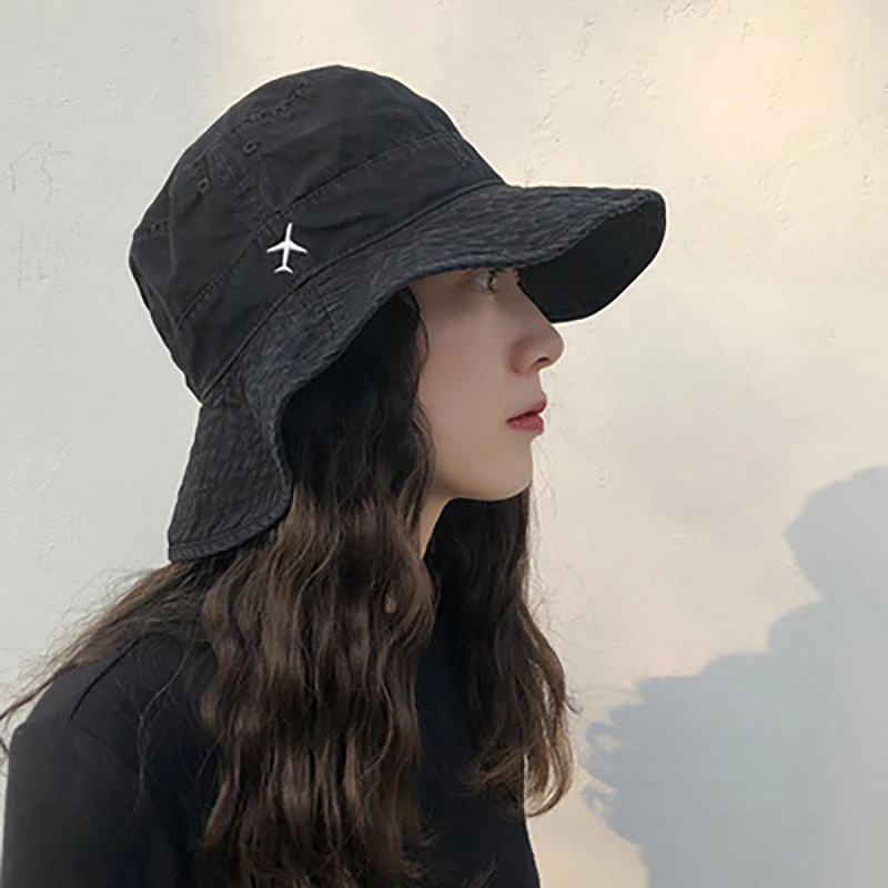 

Big Eaves Summer Shade Korean Airplane Embroidery Panama Fisherman Hat All-match Fashion Cotton Basin Hat Women's Bucket Hat