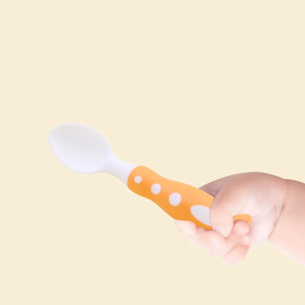 Baby Feeding Spoon Safety Utensils Patchwork Children Tableware Easy Clean Double Color Newborn Baby Spoons Fork Soft Silicone